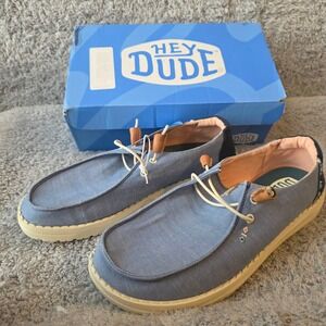 NEW Hey Dude Wendy Chambray Boho Blue Women's Loafers Size‎ 12 Casual Shoes